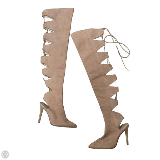 Boots Knee Heels By Shoedazzle In Beige, Size: 8