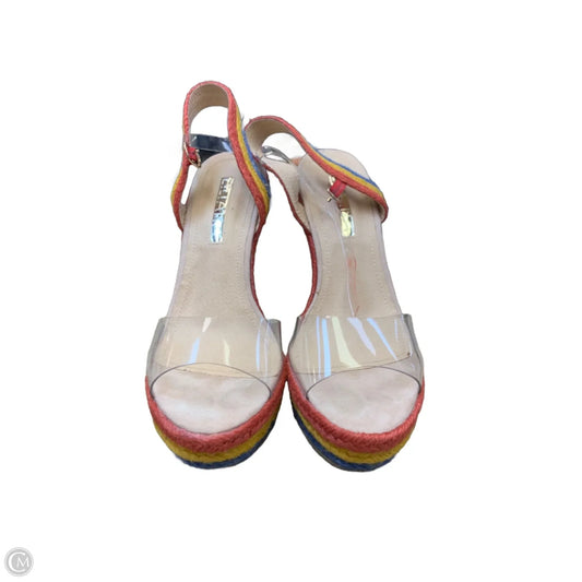 Shoes Heels Wedge By Liliana In Red & Yellow, Size: 9