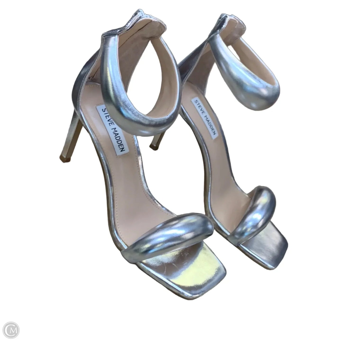 Sandals Heels Stiletto By Steve Madden In Silver, Size: 7