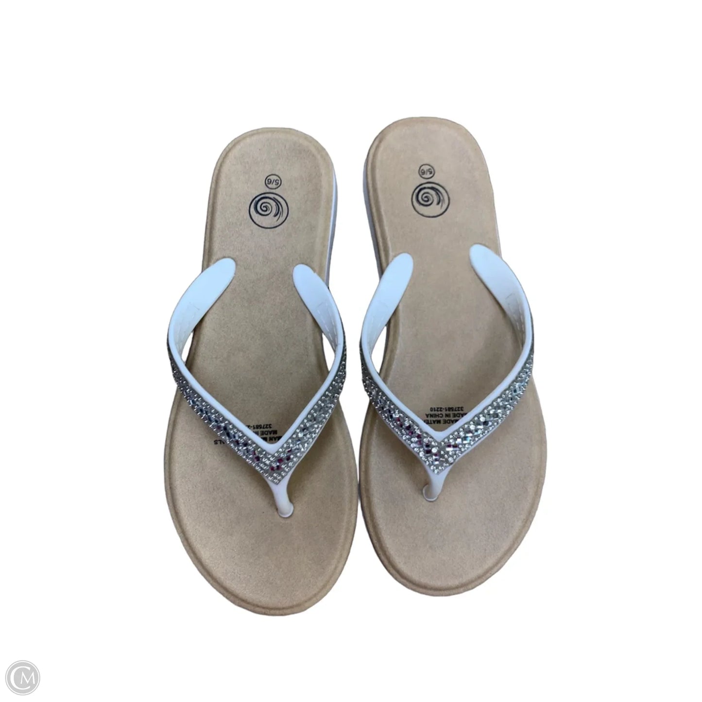 Sandals Flip Flops By Cmf In Silver & White, Size: 5.5