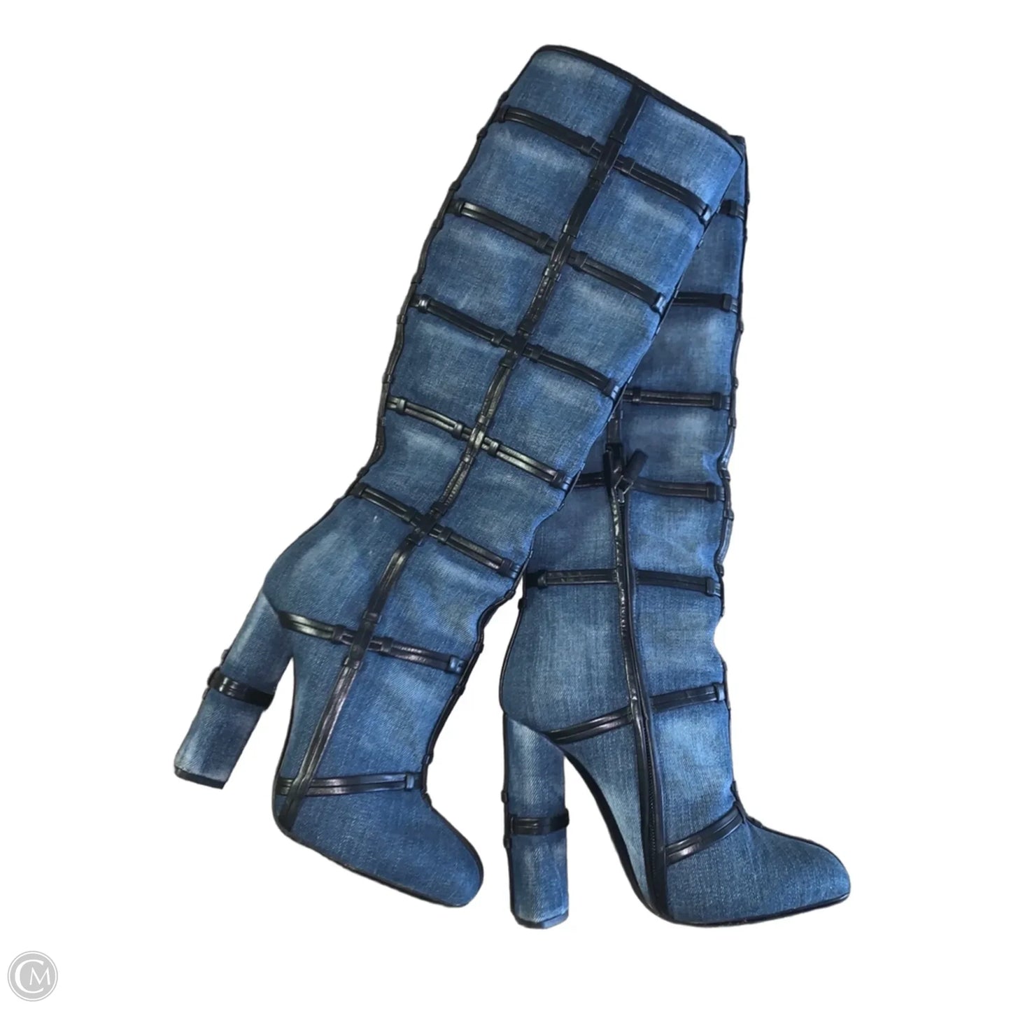 Boots Luxury Designer By Tom Ford In Blue Denim, Size: 7