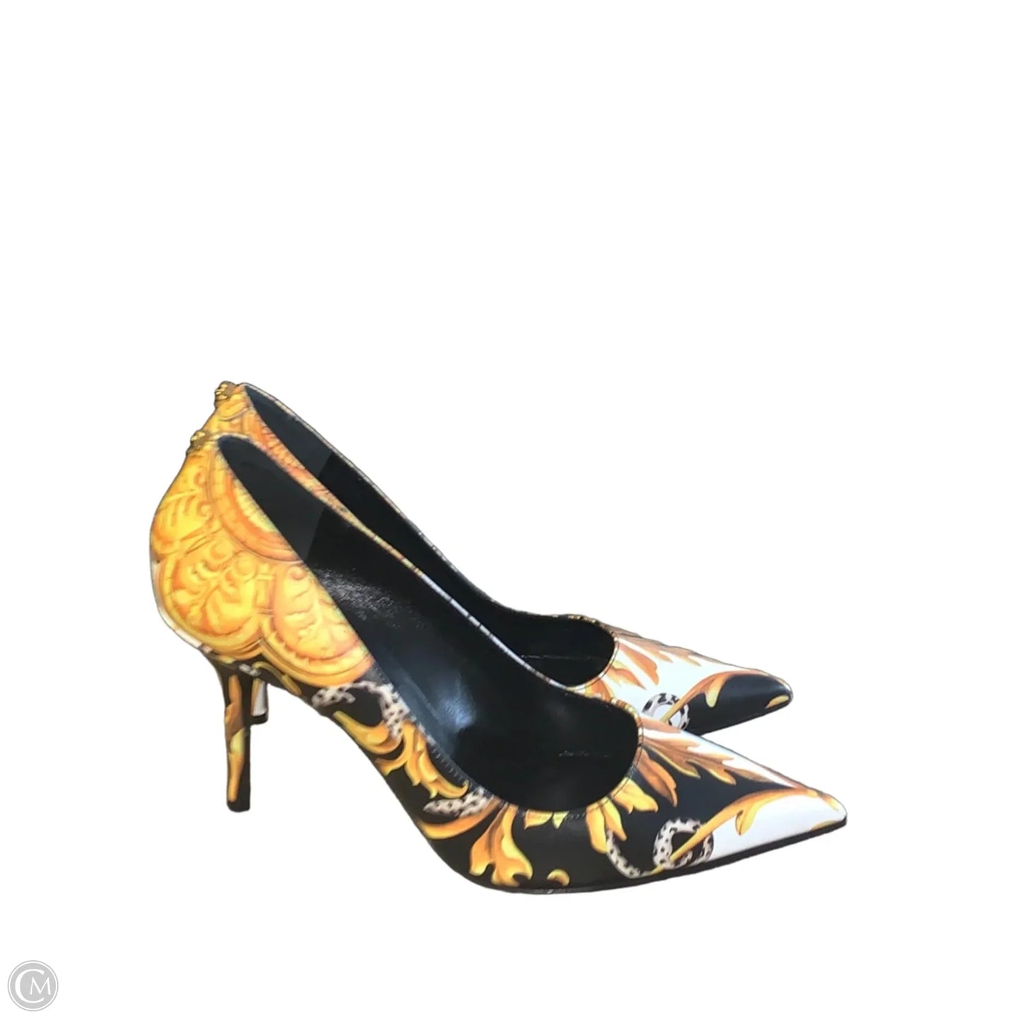 Shoes Luxury Designer By Versace In Gold & White, Size: 6