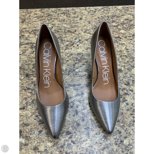 Shoes Heels Stiletto By Calvin Klein In Silver, Size: 7