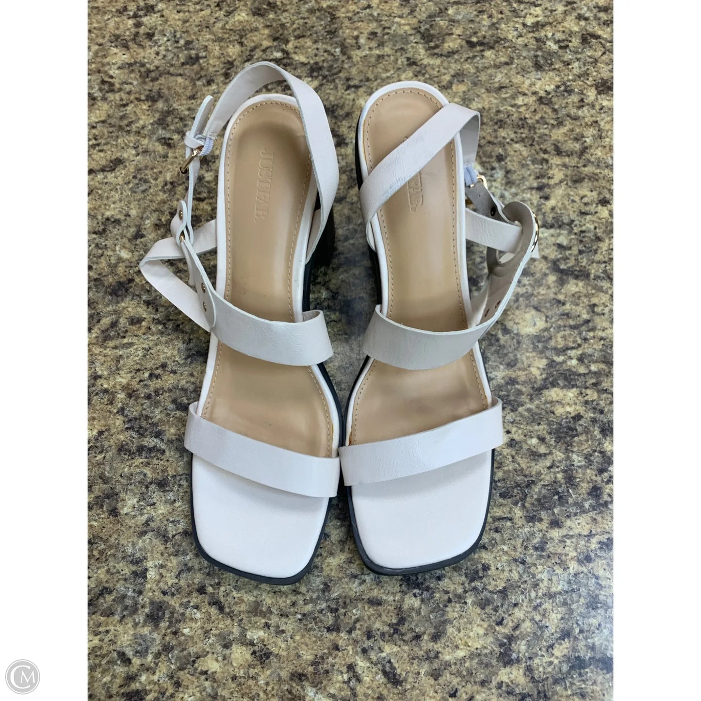 Sandals Heels Block By Just Fab In Ivory, Size: 12