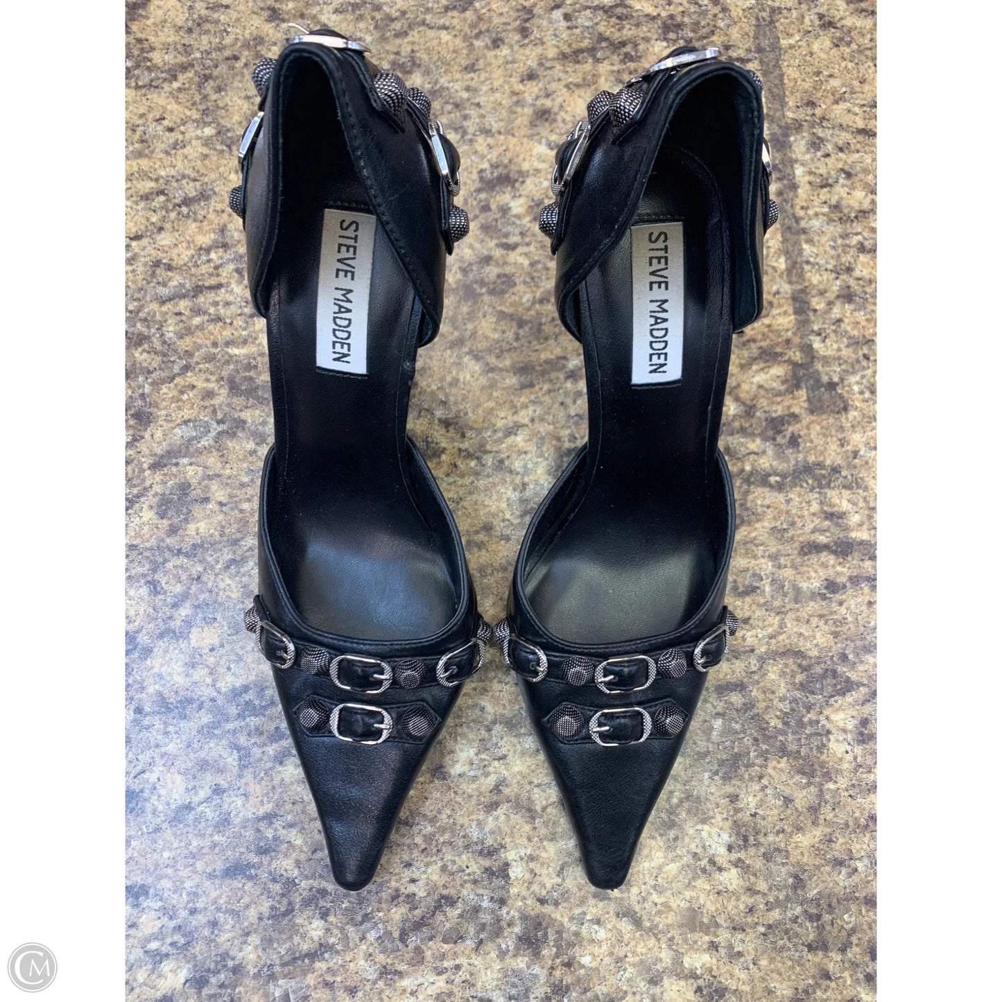 Shoes Heels Stiletto By Steve Madden In Black & Silver, Size: 7.5