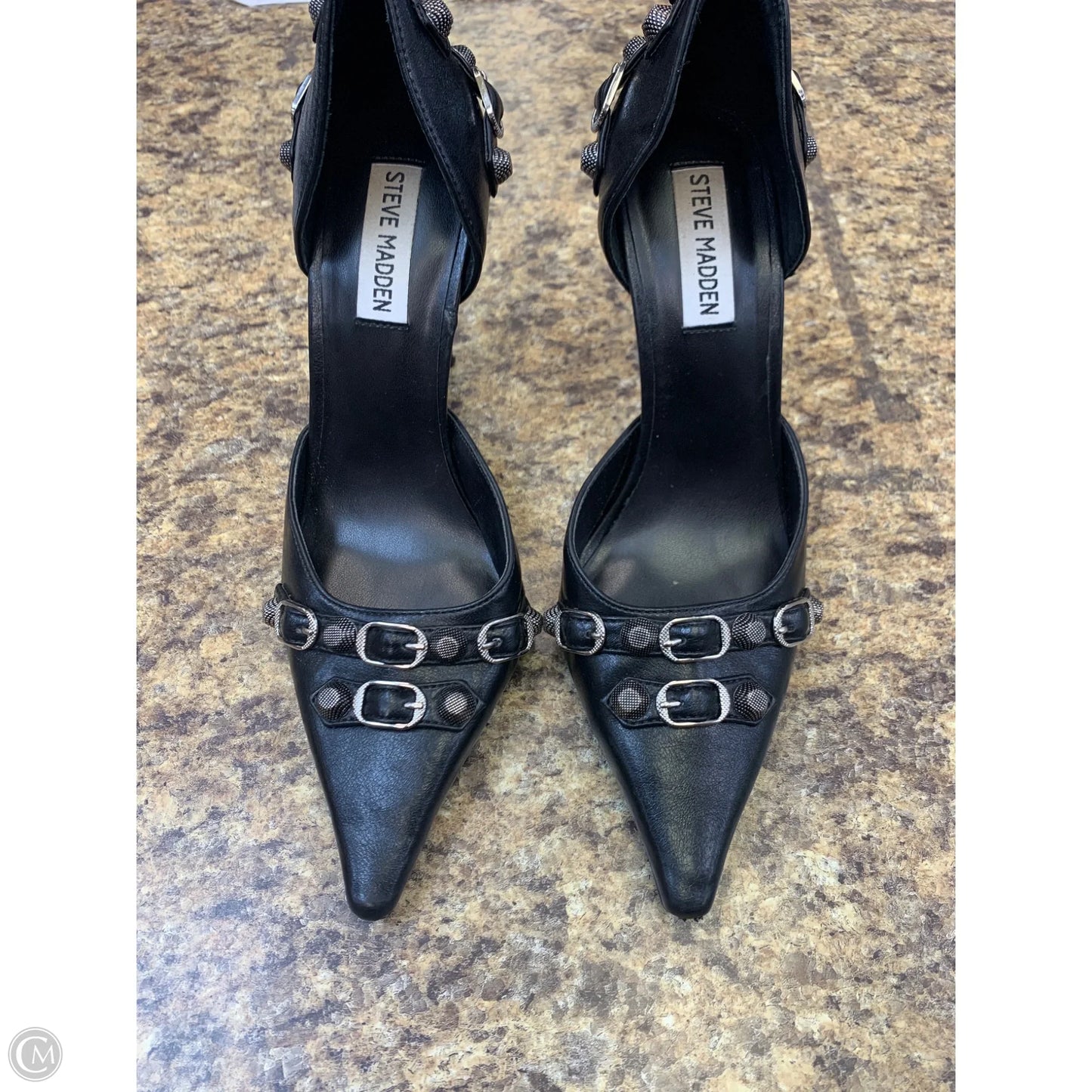 Shoes Heels Stiletto By Steve Madden In Black & Silver, Size: 7.5