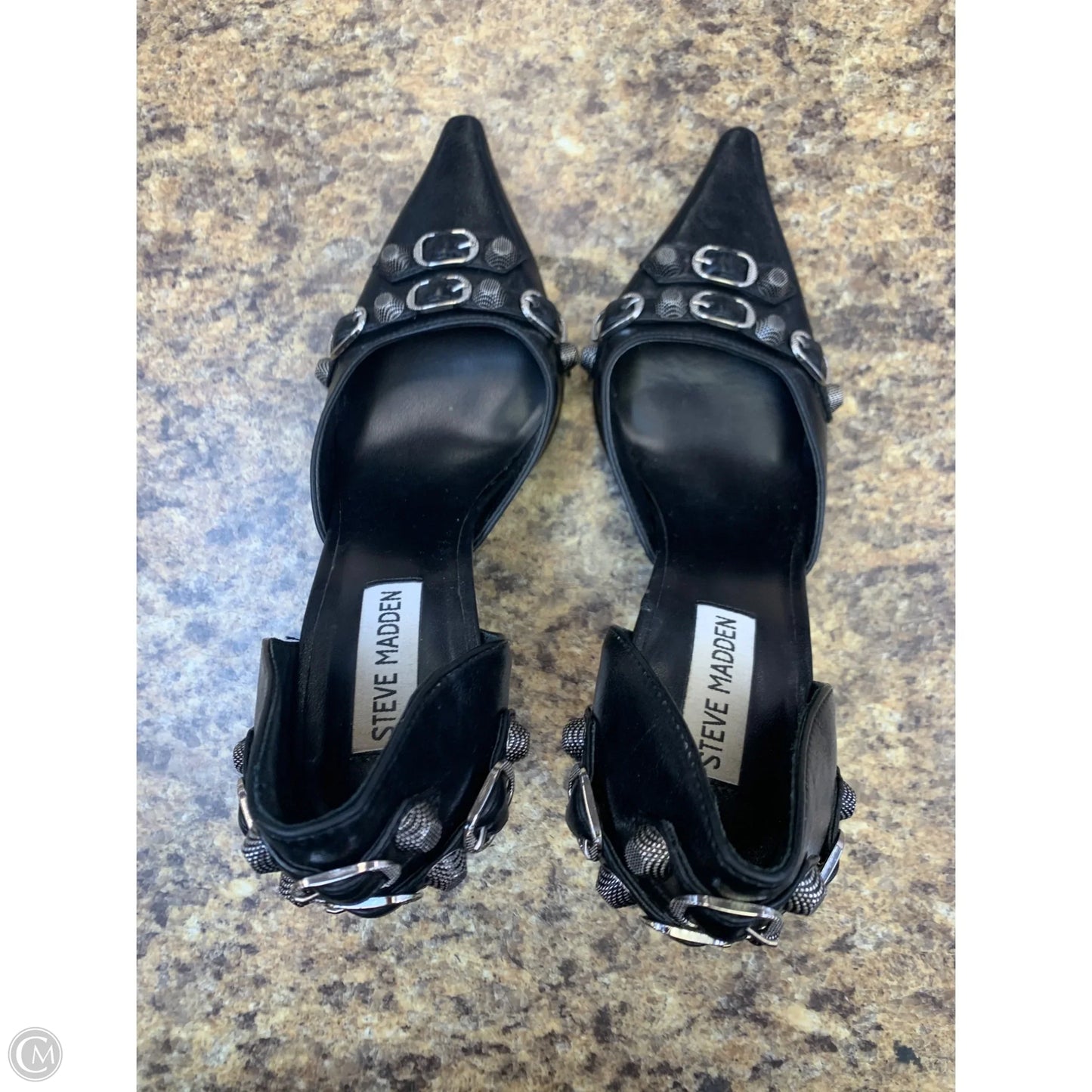 Shoes Heels Stiletto By Steve Madden In Black & Silver, Size: 7.5