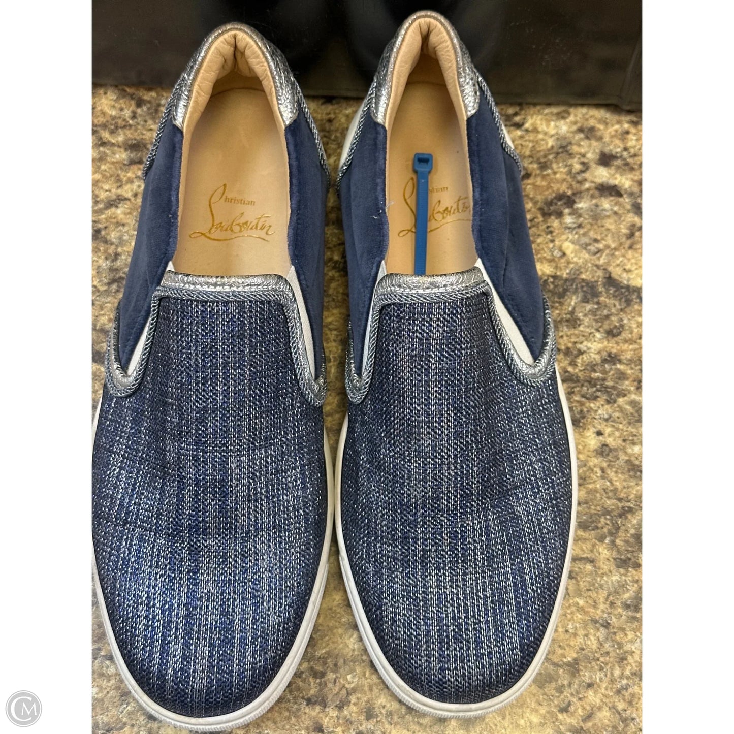 Shoes Luxury Designer By Christian Louboutin In Blue & Silver, Size: 8