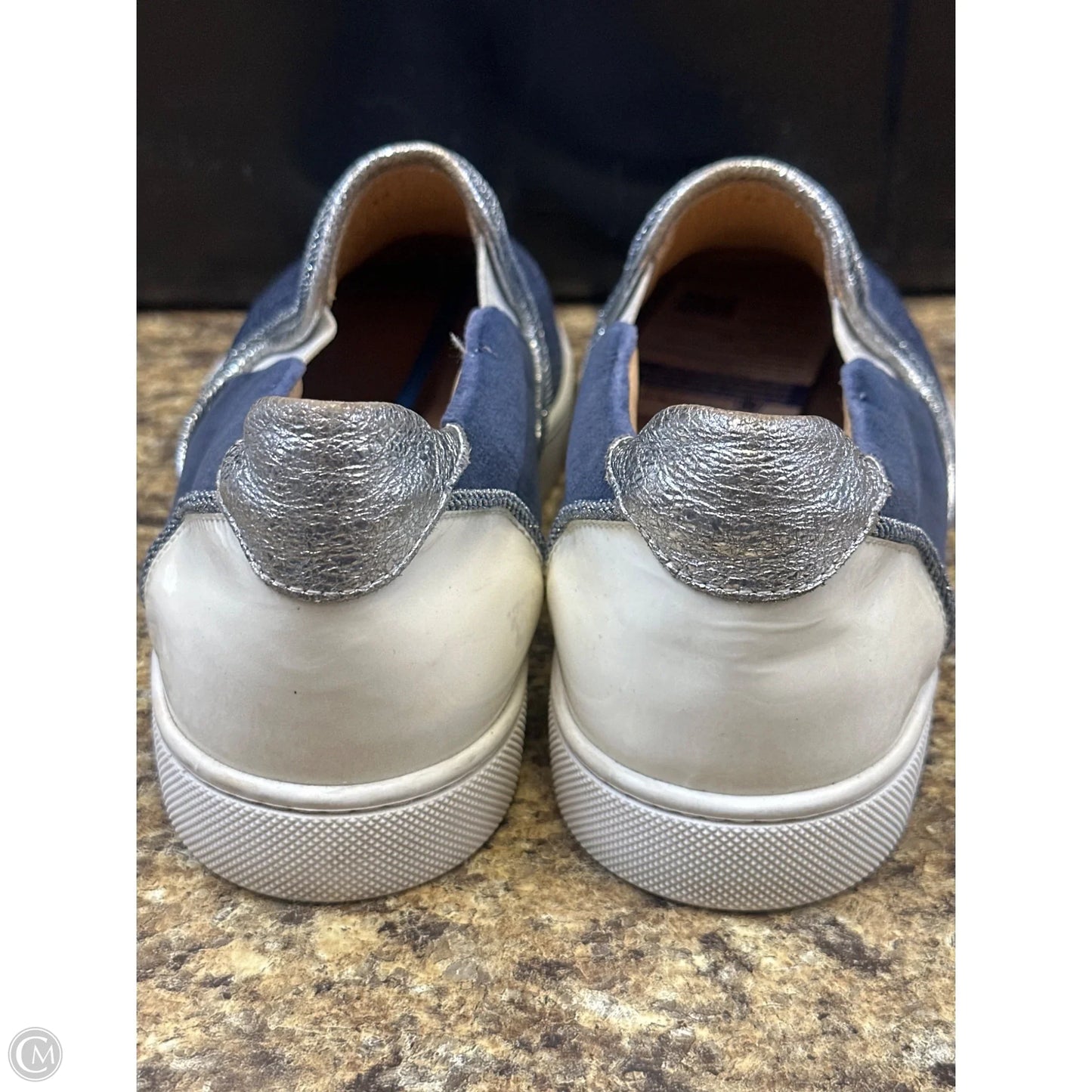 Shoes Luxury Designer By Christian Louboutin In Blue & Silver, Size: 8