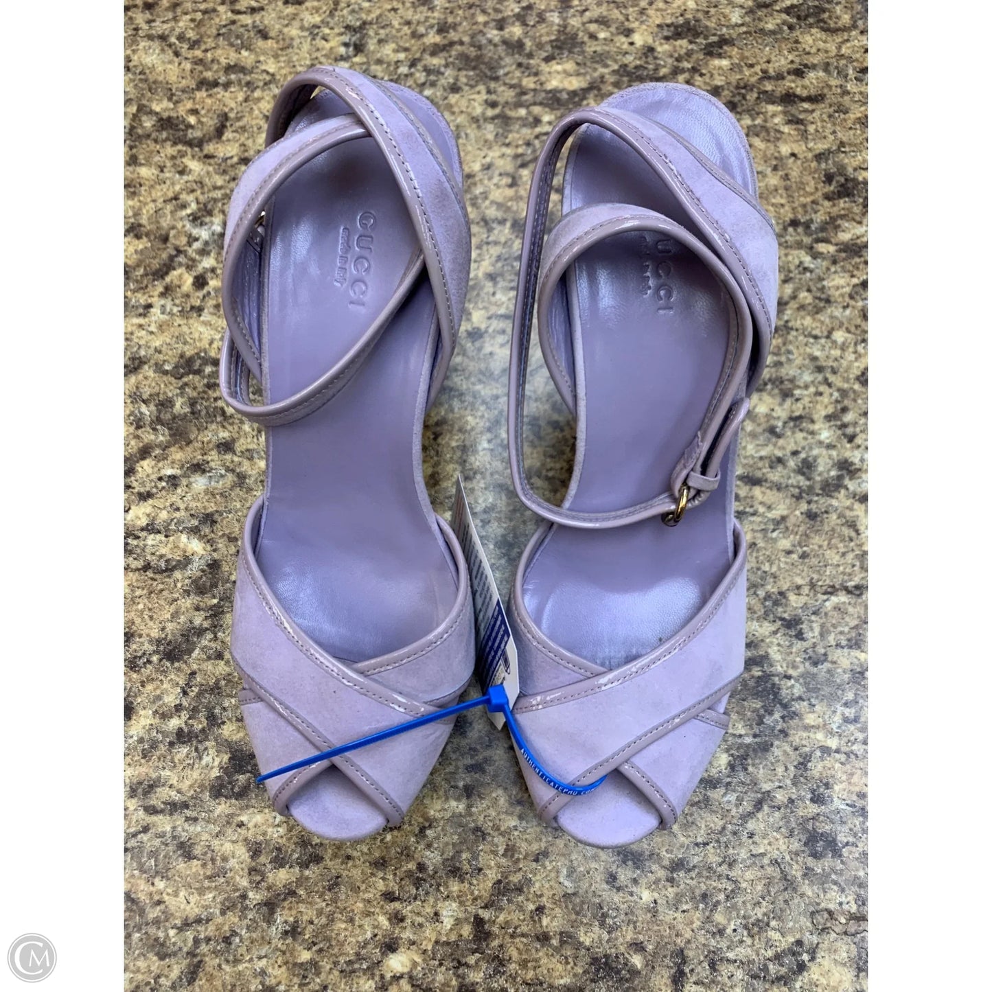 Sandals Luxury Designer By Gucci In Purple & Tan, Size: 9