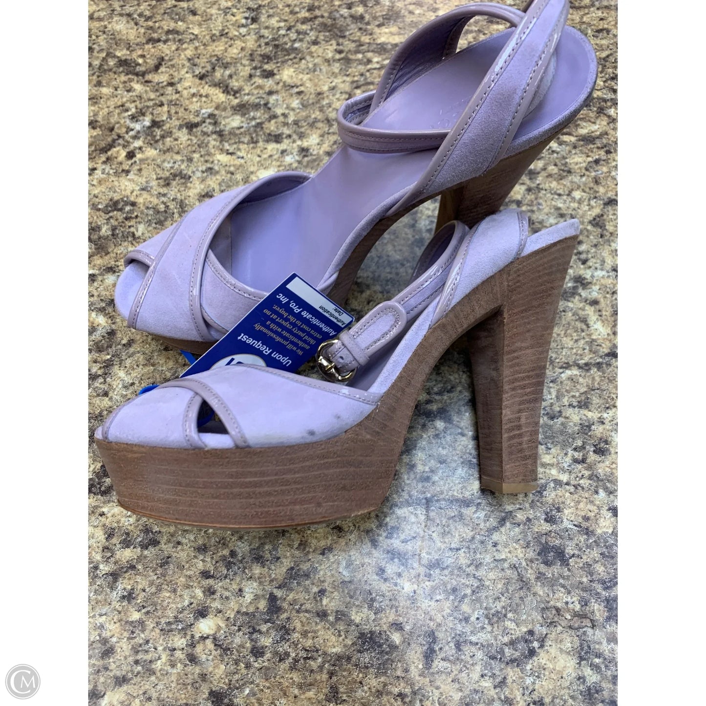 Sandals Luxury Designer By Gucci In Purple & Tan, Size: 9