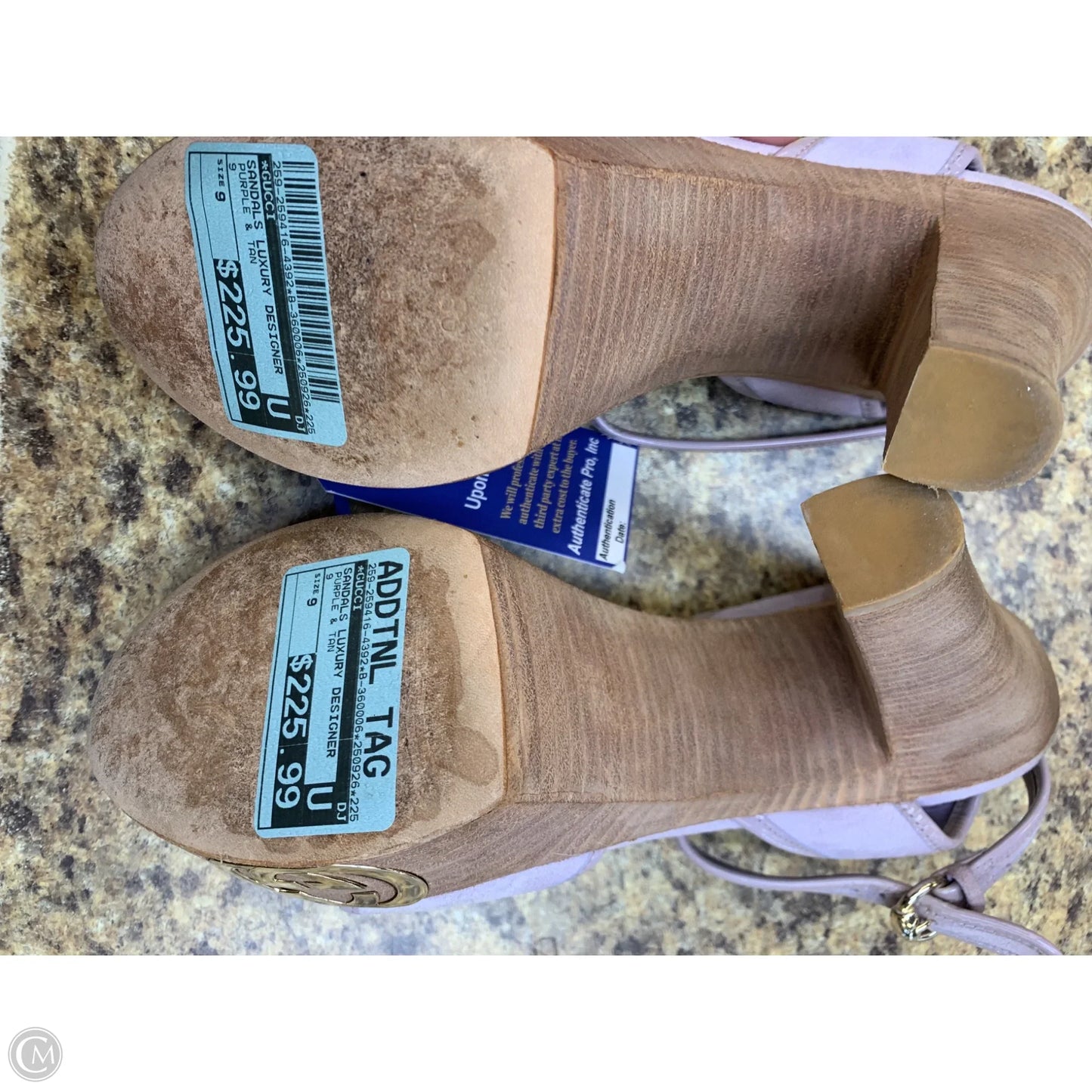 Sandals Luxury Designer By Gucci In Purple & Tan, Size: 9