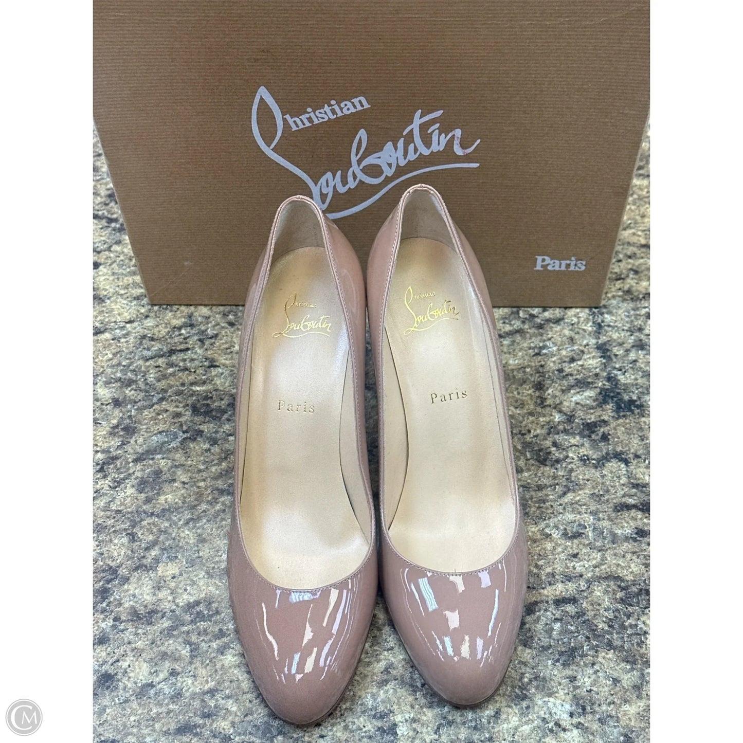 Shoes Luxury Designer By Christian Louboutin In Beige, Size: 9