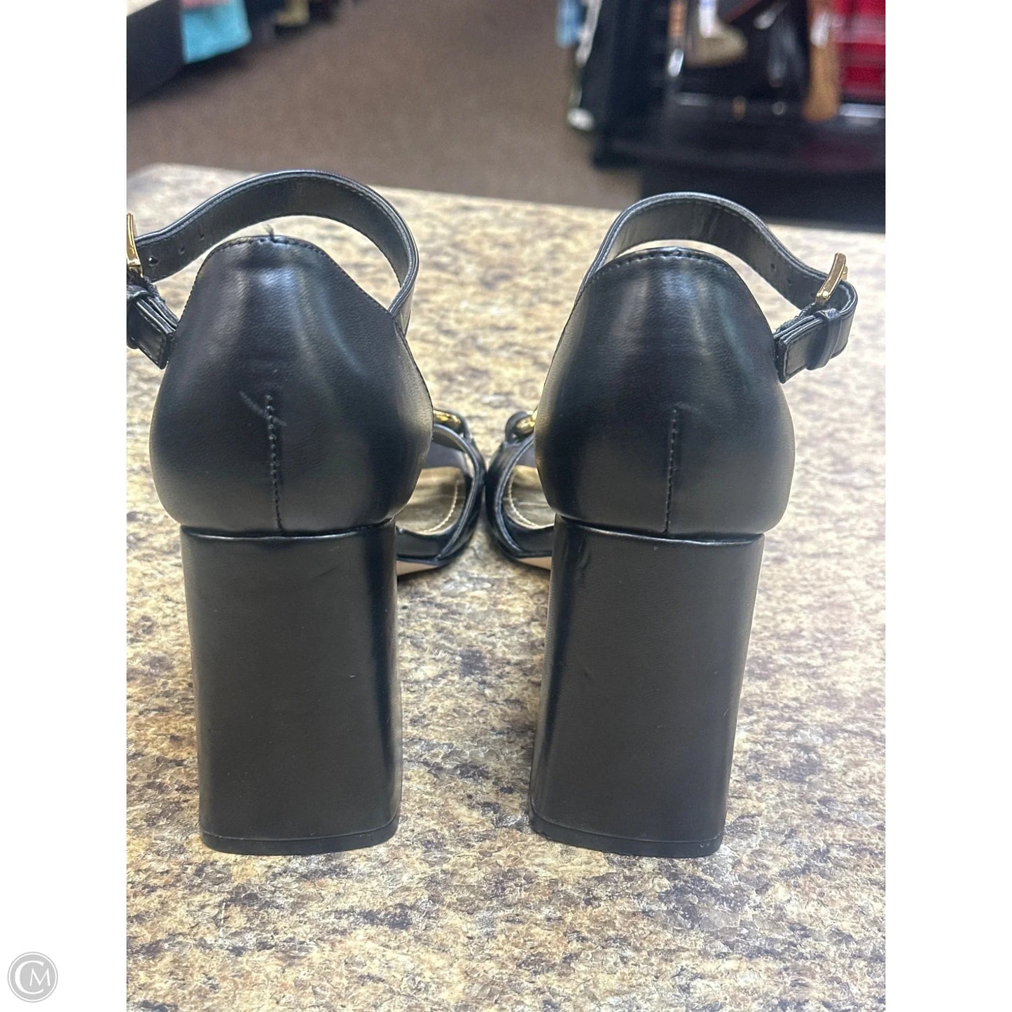 Sandals Heels Block By Nine West In Black & Gold, Size: 7.5