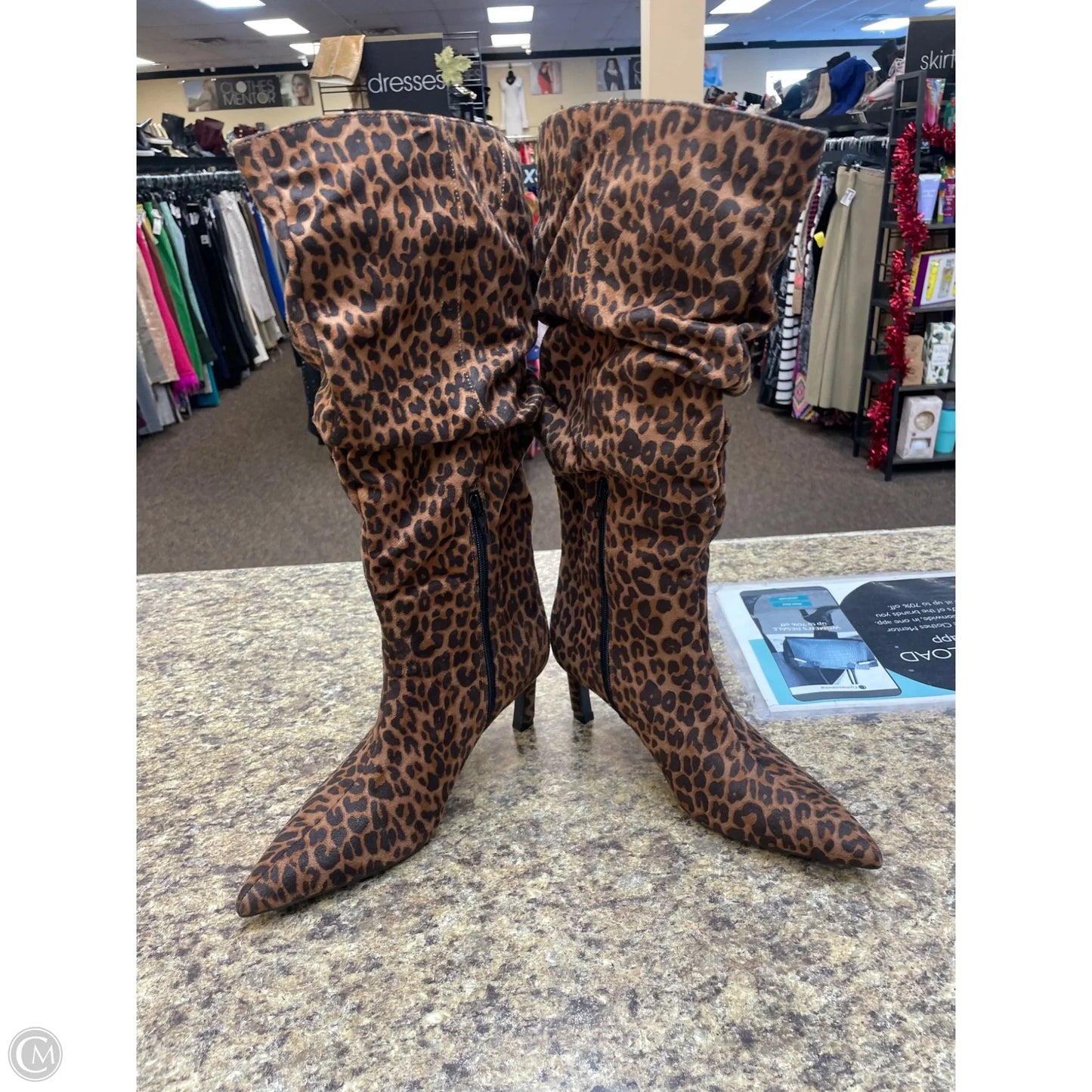 Boots Mid-calf Heels By Time And Tru In Leopard Print, Size: 8