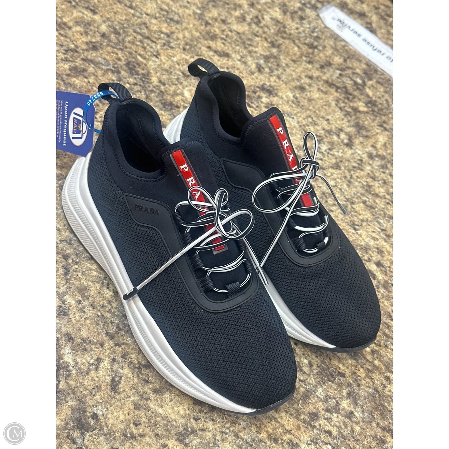 Shoes Luxury Designer By Prada In Black & White, Size: 7