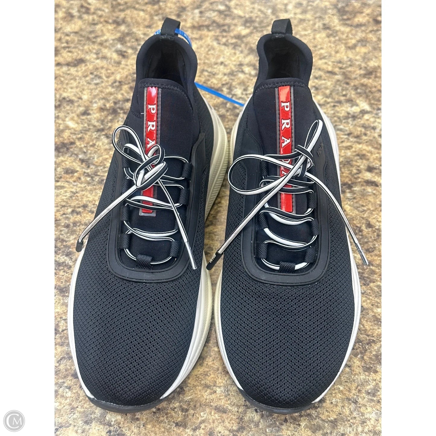 Shoes Luxury Designer By Prada In Black & White, Size: 7