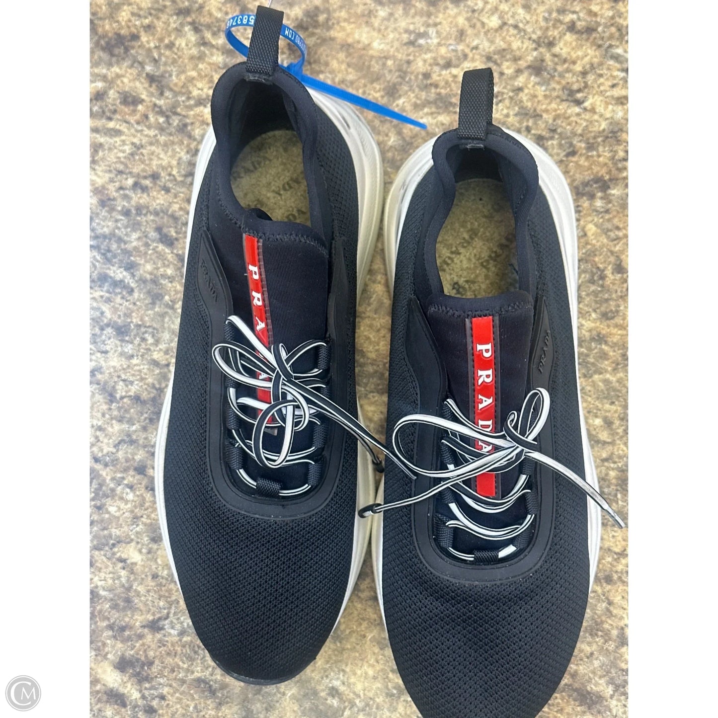 Shoes Luxury Designer By Prada In Black & White, Size: 7