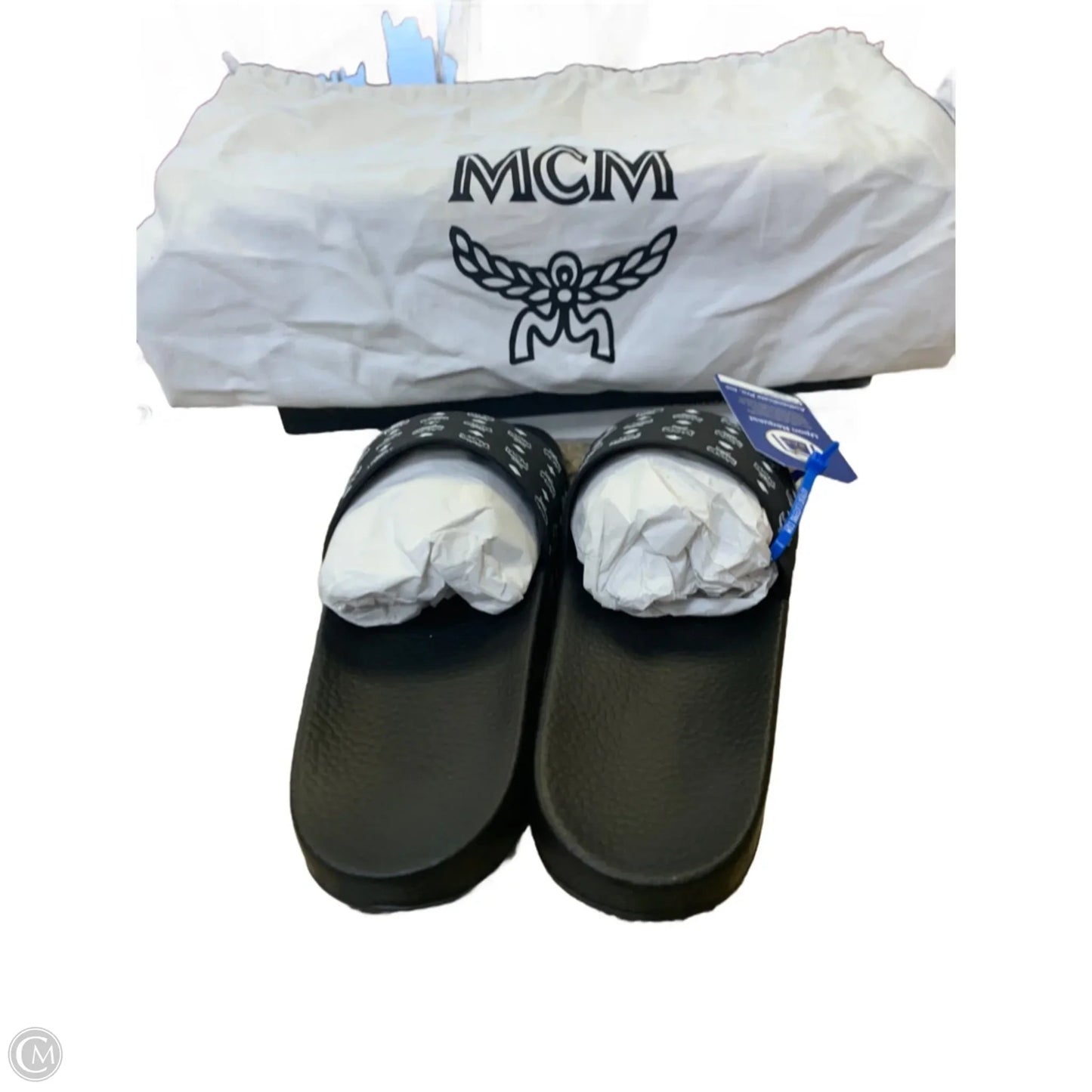 Sandals Luxury Designer By Mcm In Black & White, Size: 10