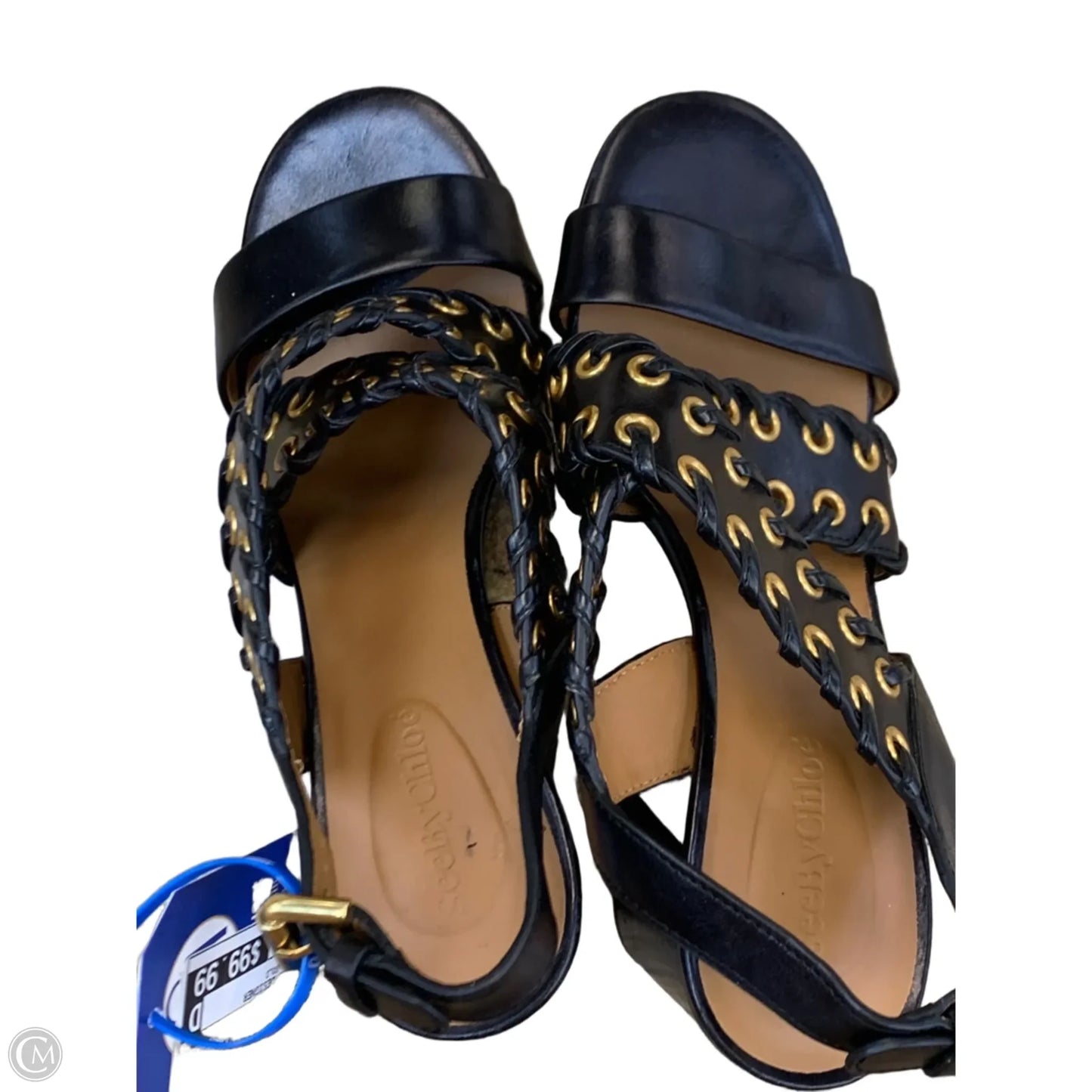 Sandals Designer By See By Chloe In Black & Gold, Size: 7.5