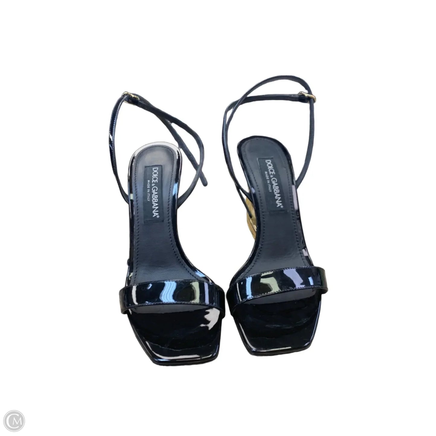Sandals Luxury Designer By Dolce And Gabbana In Black & Gold, Size: 10