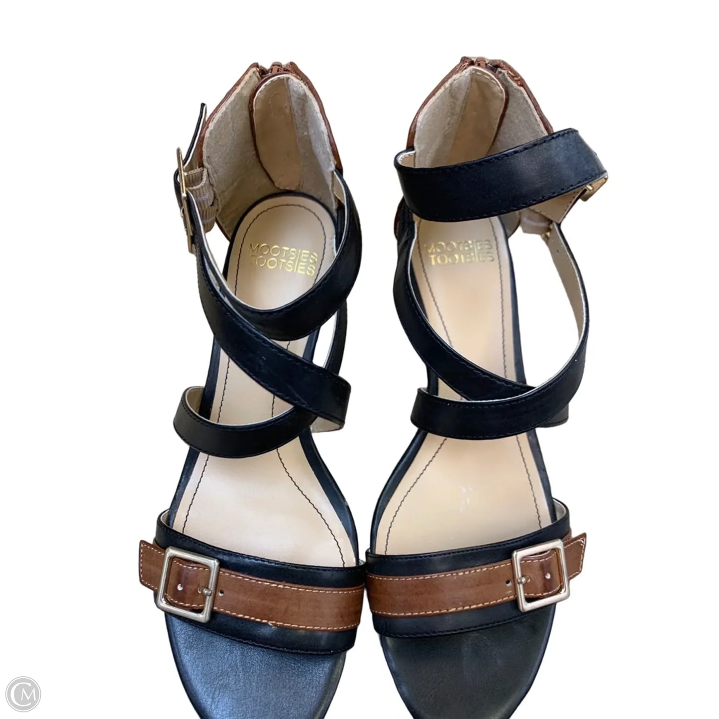 Sandals Heels Wedge By Mootsies Tootsies In Black & Brown, Size: 7.5