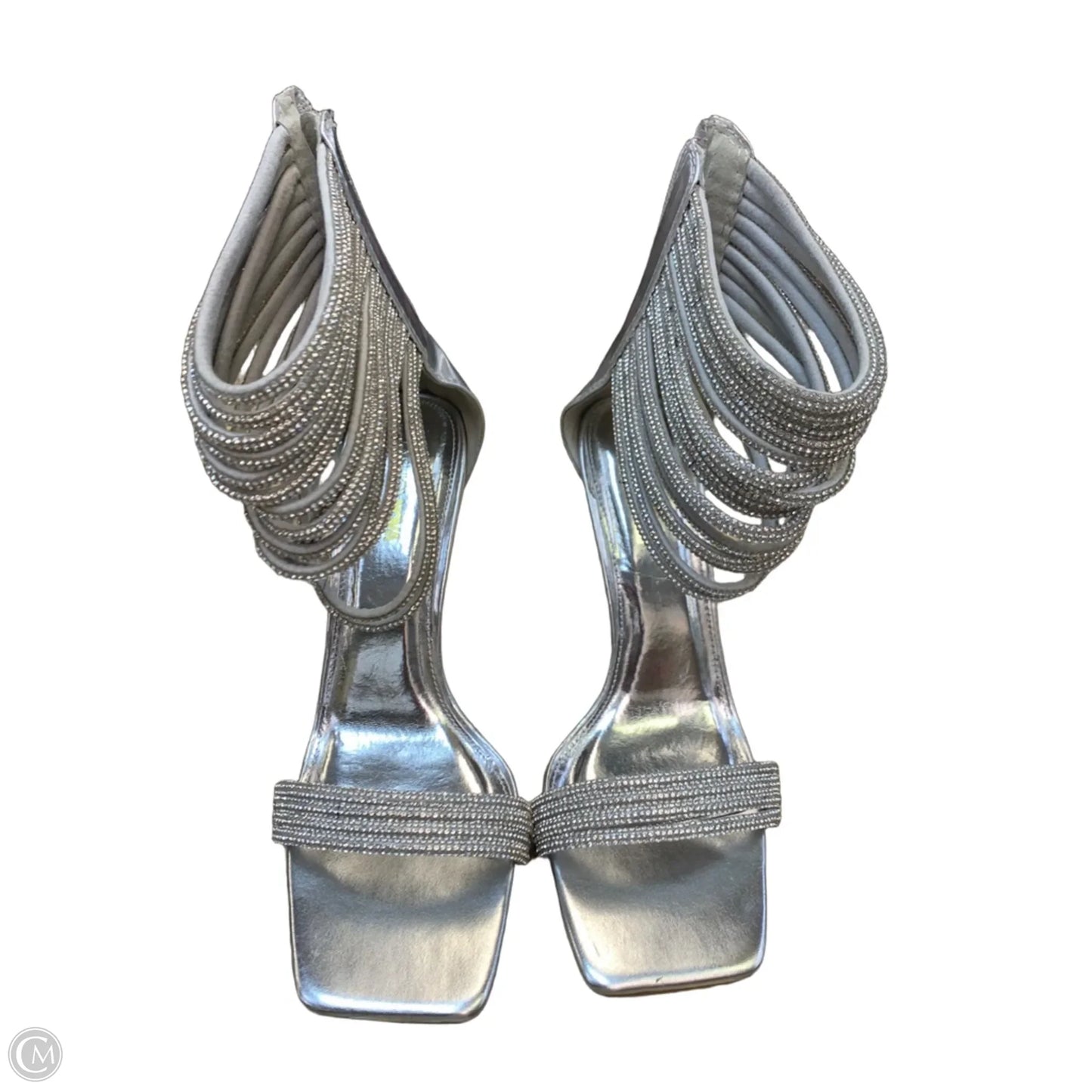 Sandals Heels Stiletto By Fashion Nova In Silver, Size: 10