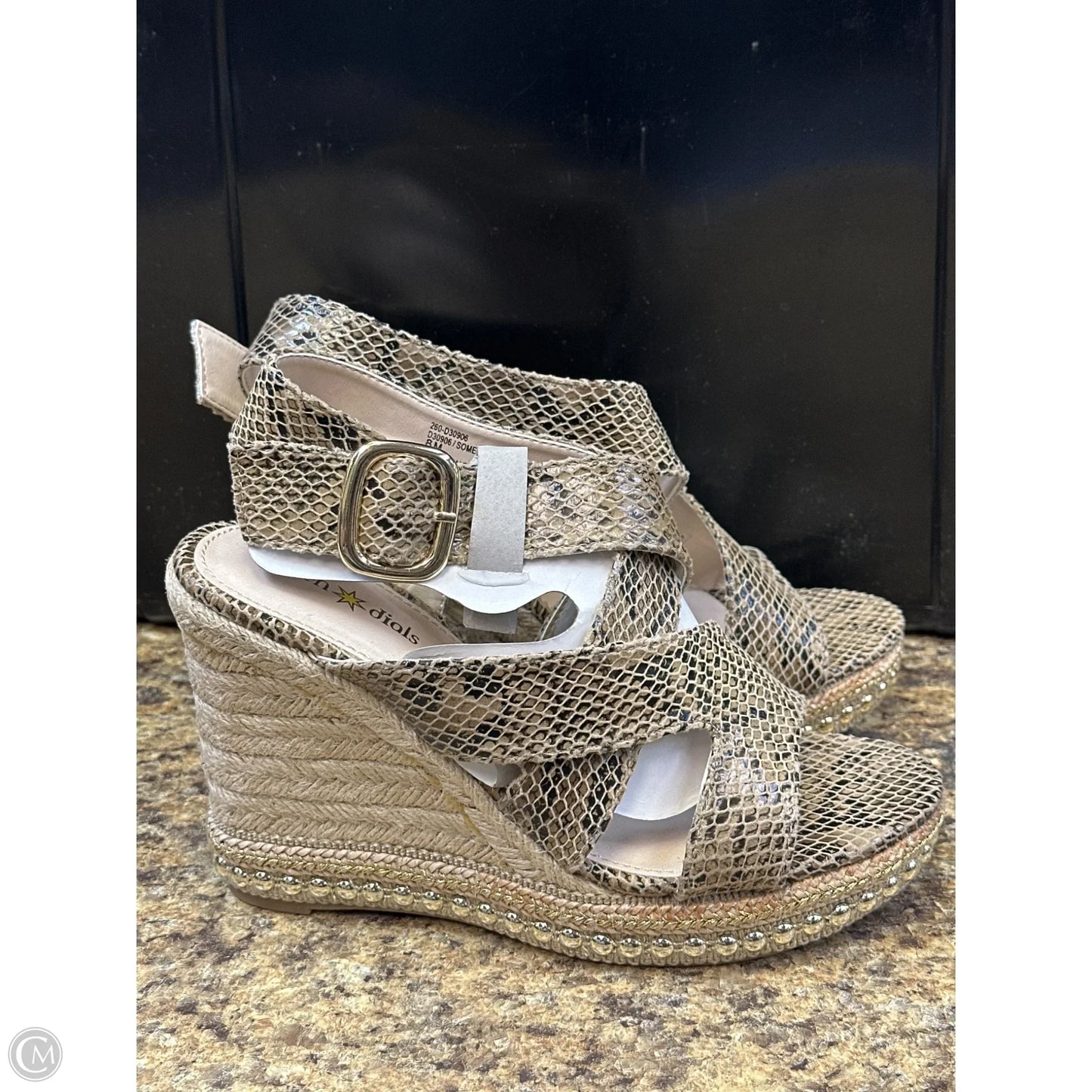 Sandals Heels Wedge By Cmf In Snakeskin Print, Size: 8