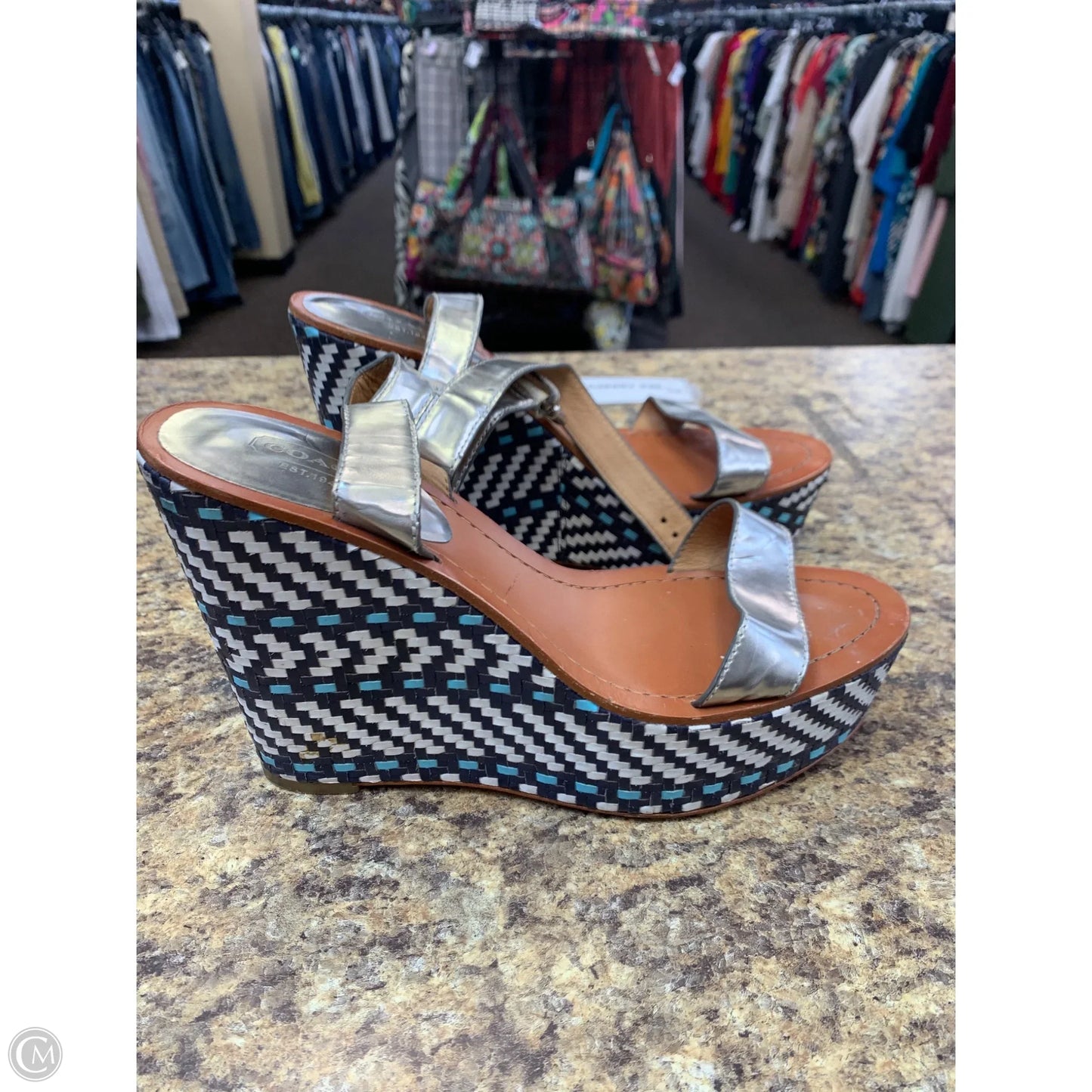 Sandals Designer By Coach In Blue & Silver, Size: 10