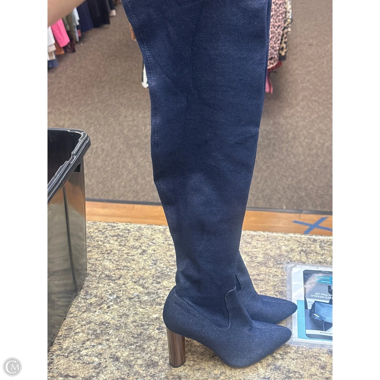 Boots Knee Heels By Herstyle In Blue Denim, Size: 8