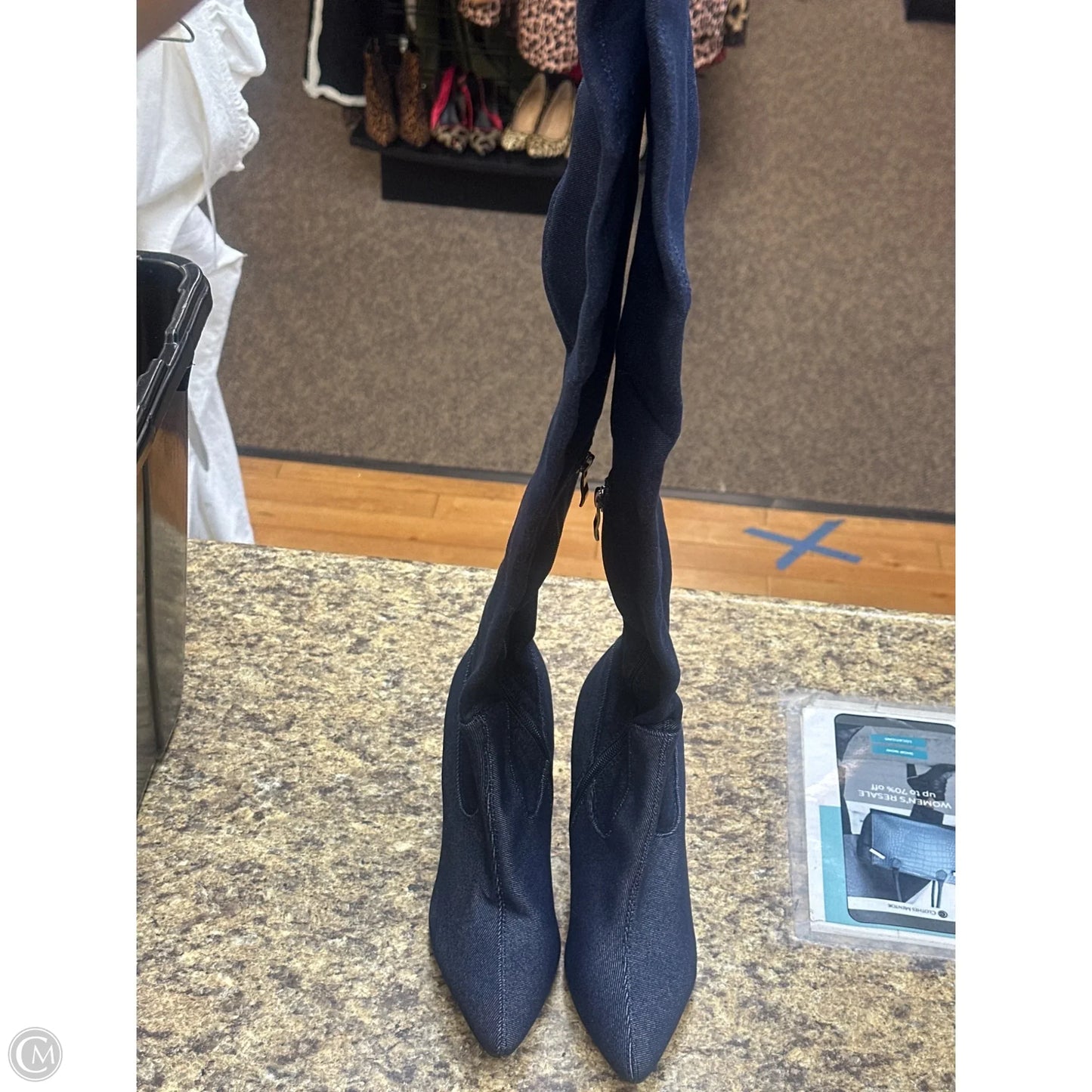 Boots Knee Heels By Herstyle In Blue Denim, Size: 8