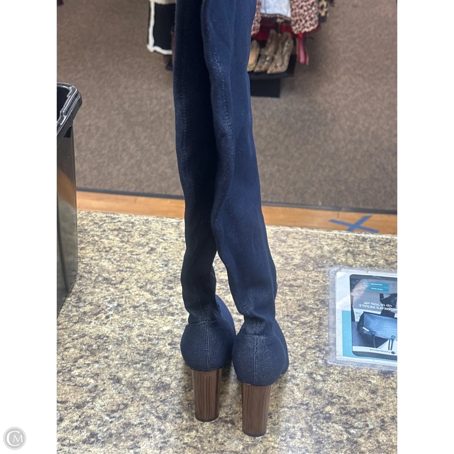 Boots Knee Heels By Herstyle In Blue Denim, Size: 8