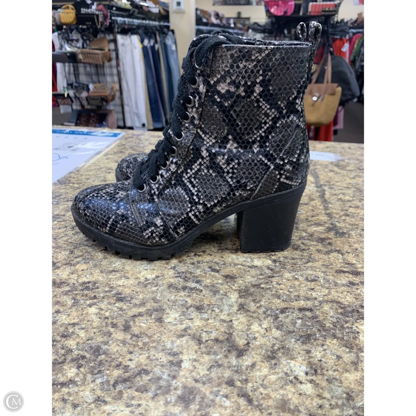 Boots Ankle Heels By Time And Tru In Snakeskin Print, Size: 8