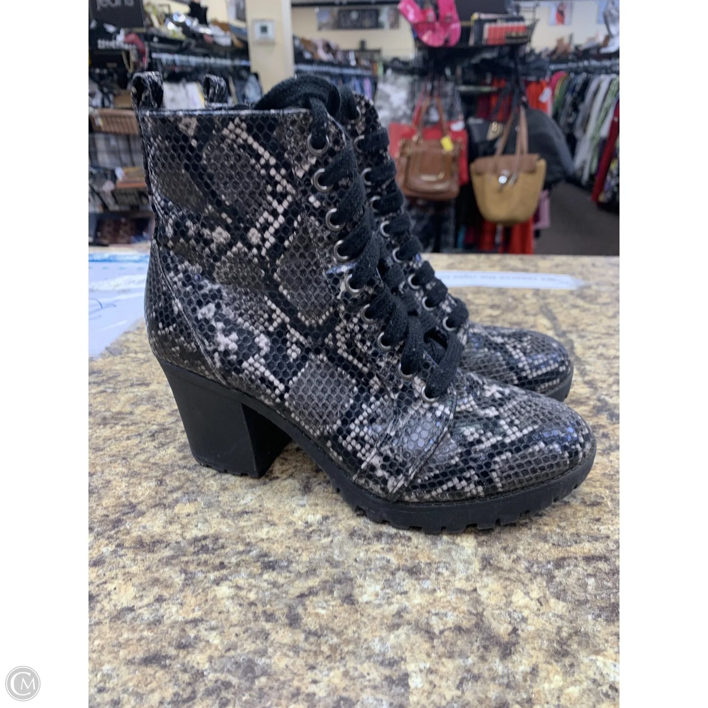 Boots Ankle Heels By Time And Tru In Snakeskin Print, Size: 8