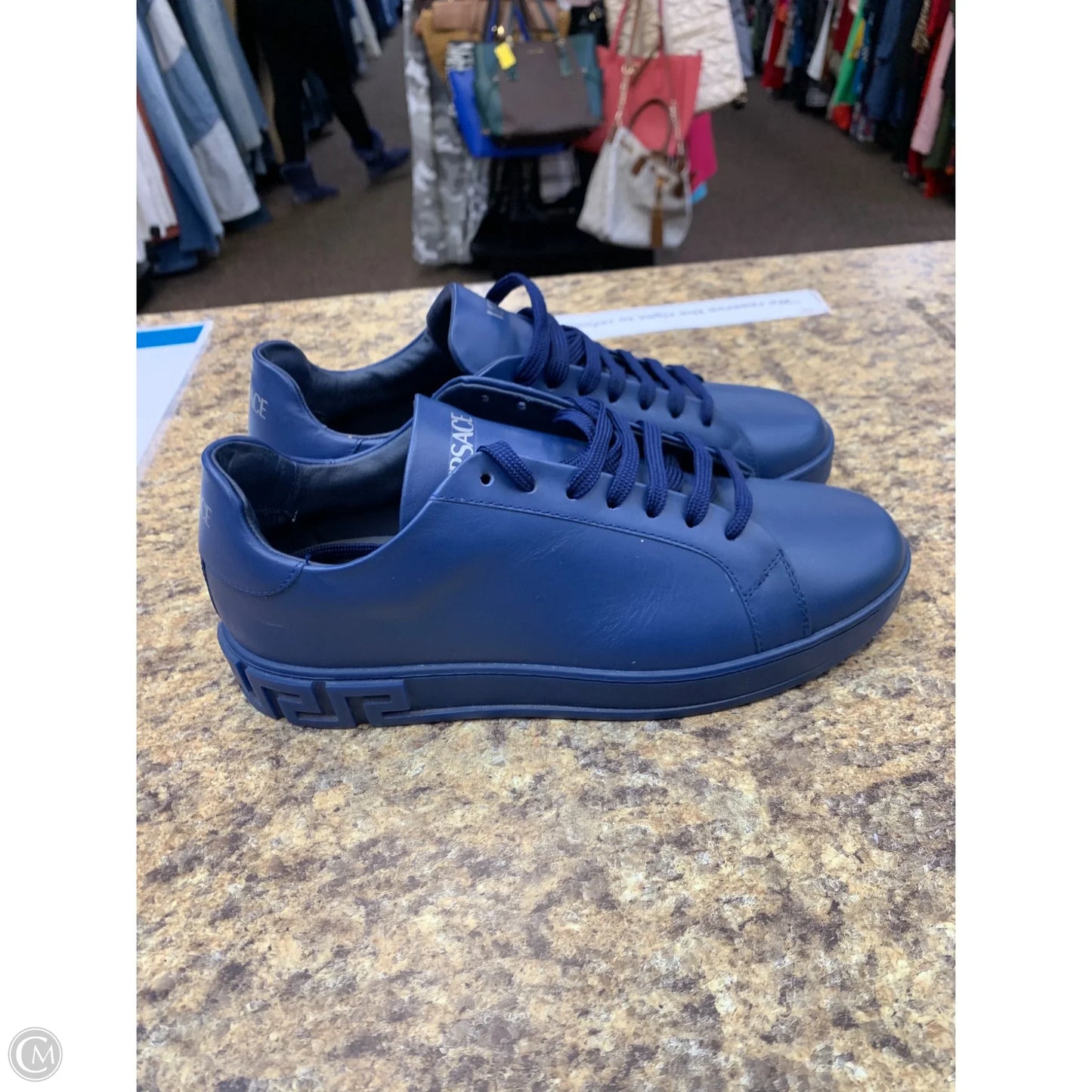 Shoes Luxury Designer By Versace In Blue, Size: 9