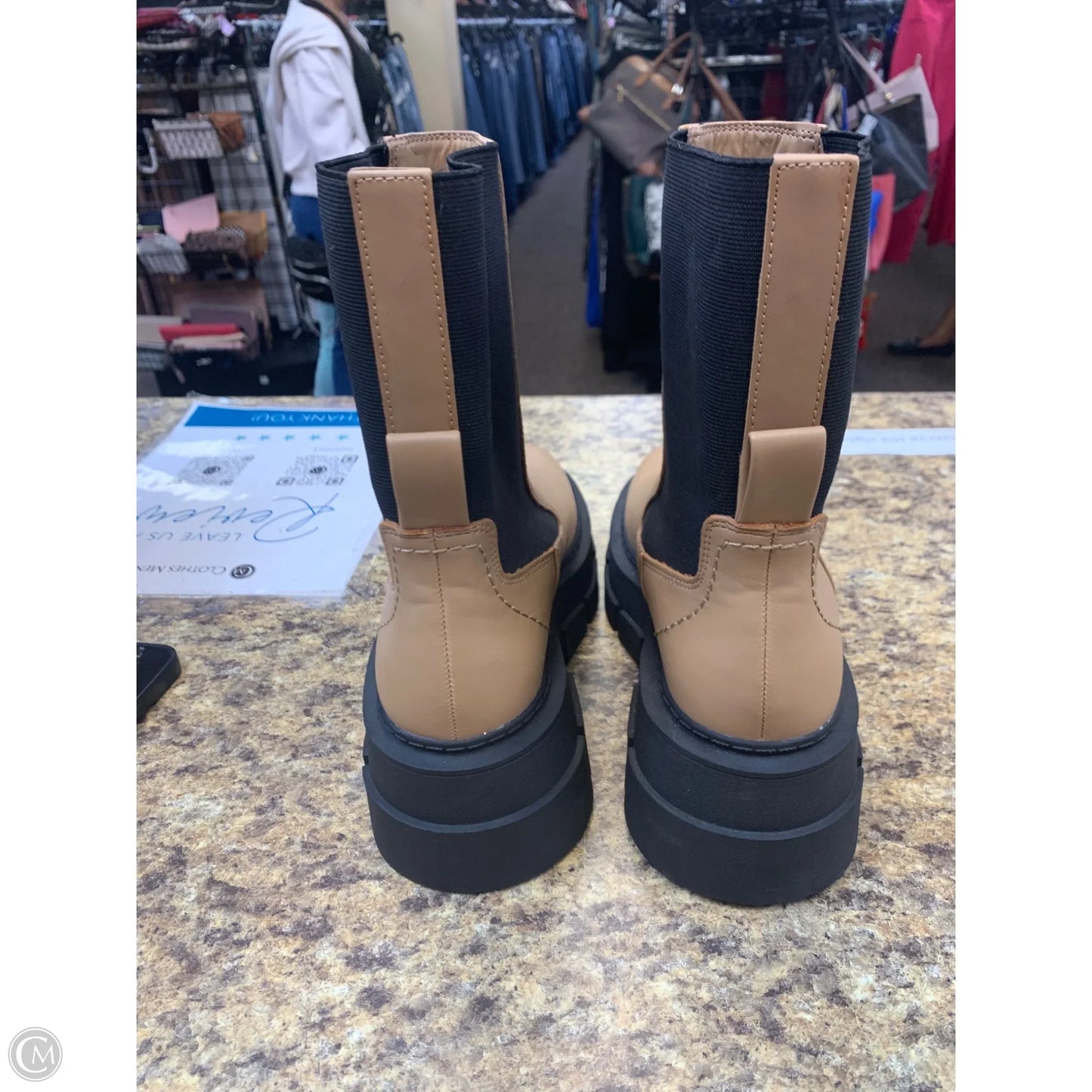 Boots Ankle Flats By Mng In Black & Tan, Size: 7.5
