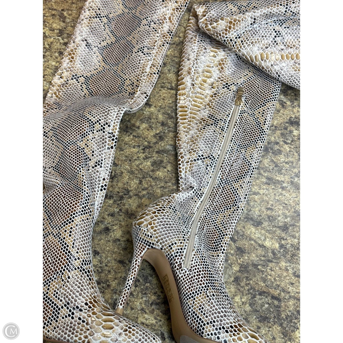 Boots Knee Heels By Fashion Nova In Snakeskin Print, Size: 6.5