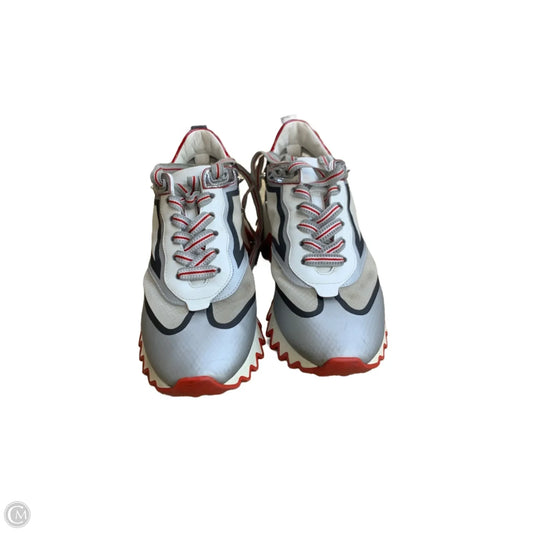 Shoes Luxury Designer By Christian Louboutin In Red & Silver, Size: 7