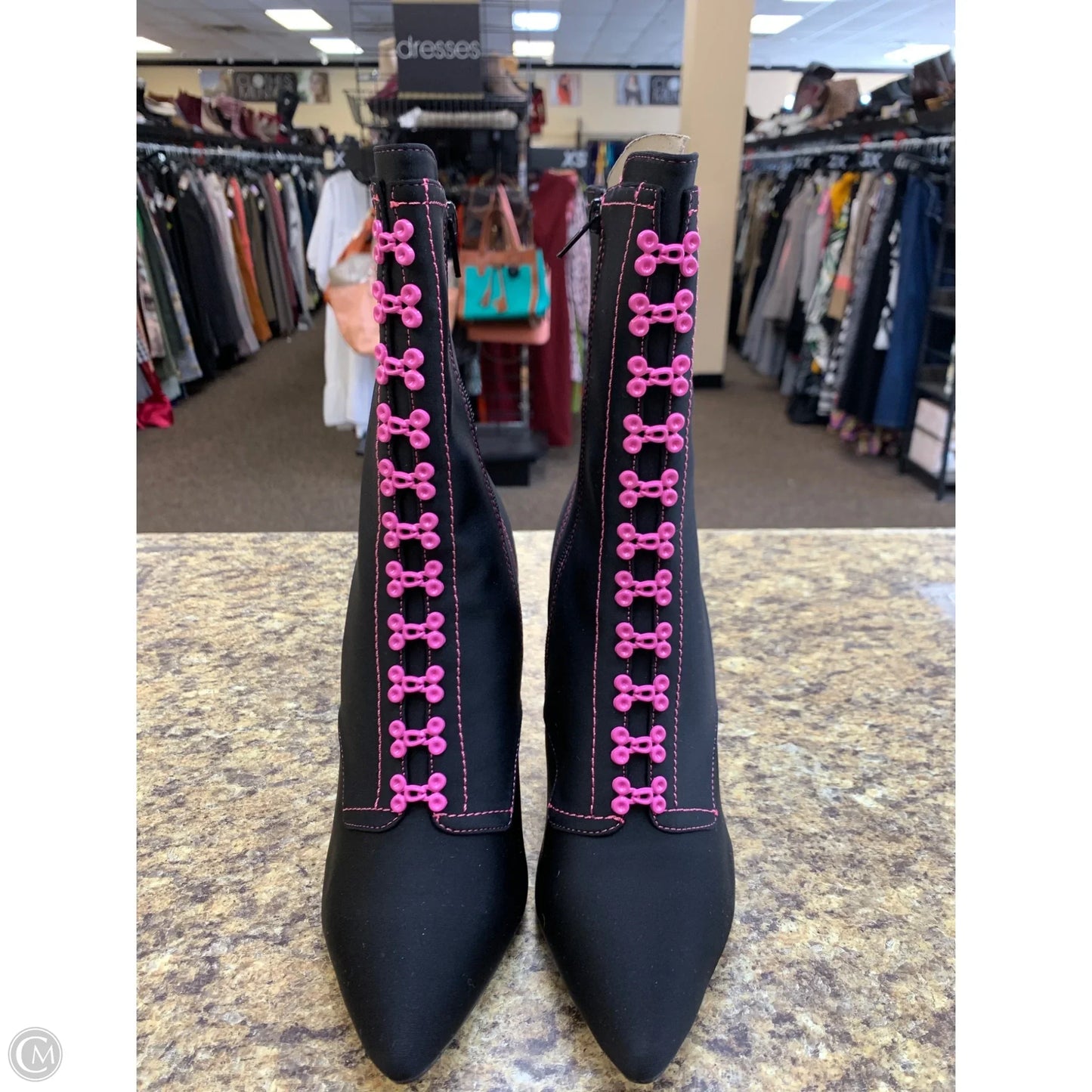 Boots Ankle Heels By Cmf In Black & Pink, Size: 9