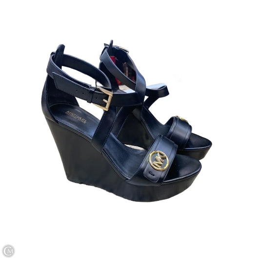 Sandals Heels Wedge By Michael By Michael Kors In Black & Gold, Size: 9