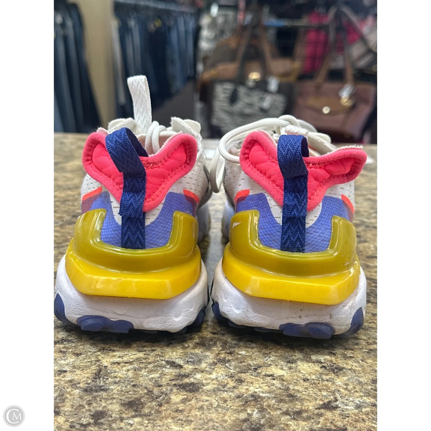 Shoes Athletic By Nike In White & Yellow, Size: 8