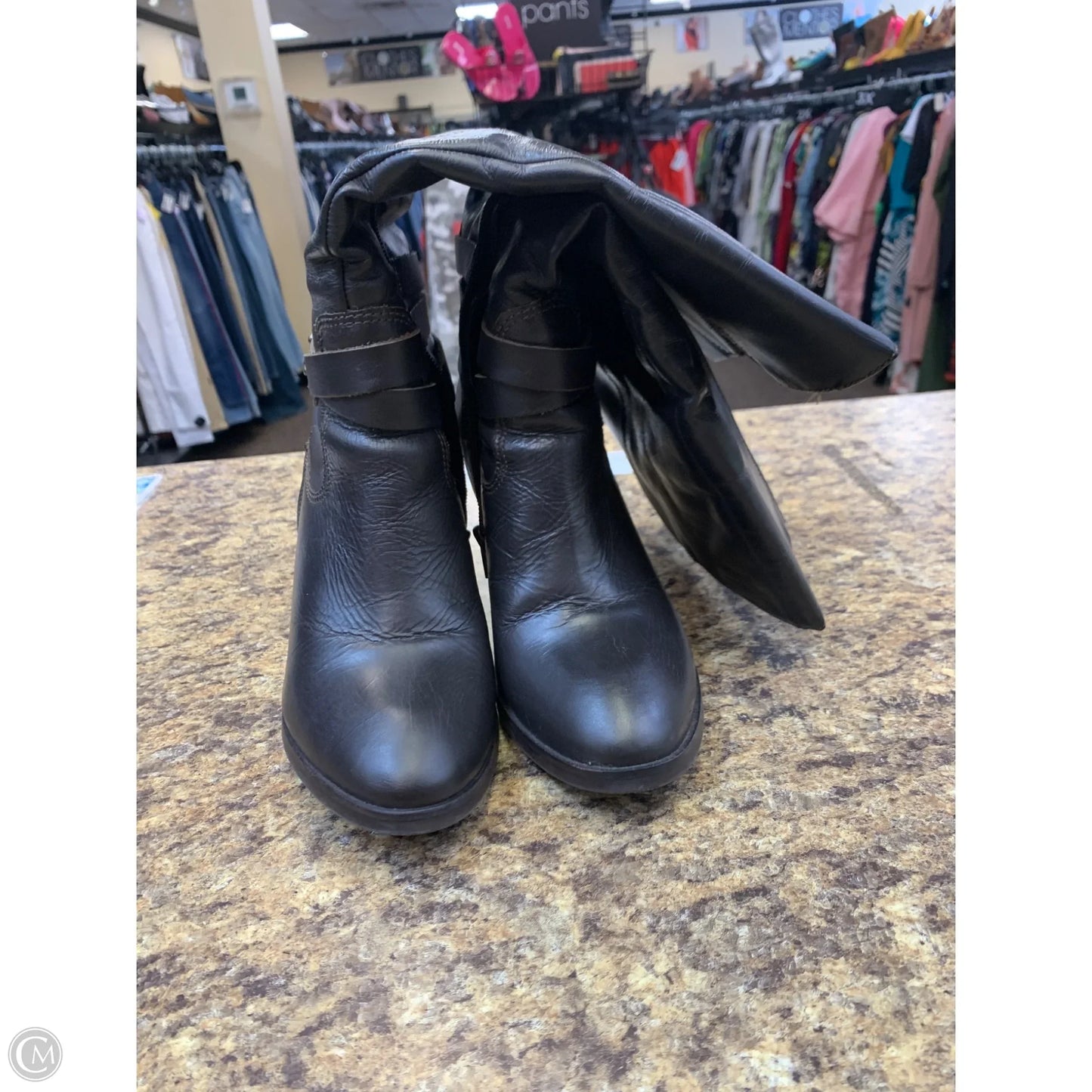 Boots Knee Heels By Clothes Mentor In Brown, Size: 8.5