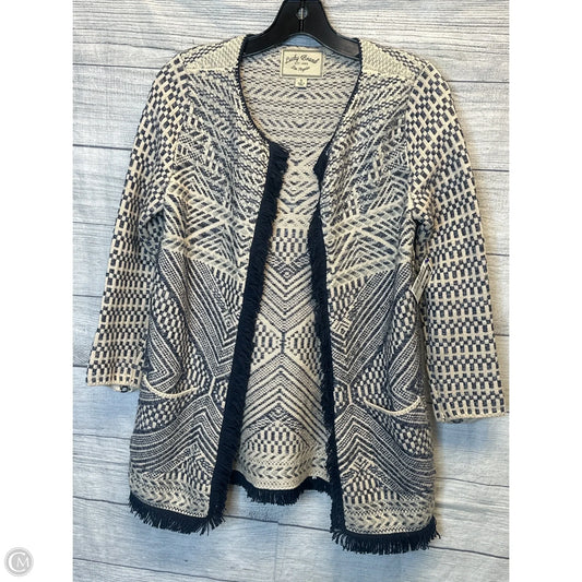 Sweater Cardigan By Lucky Brand In Blue & Cream, Size: S