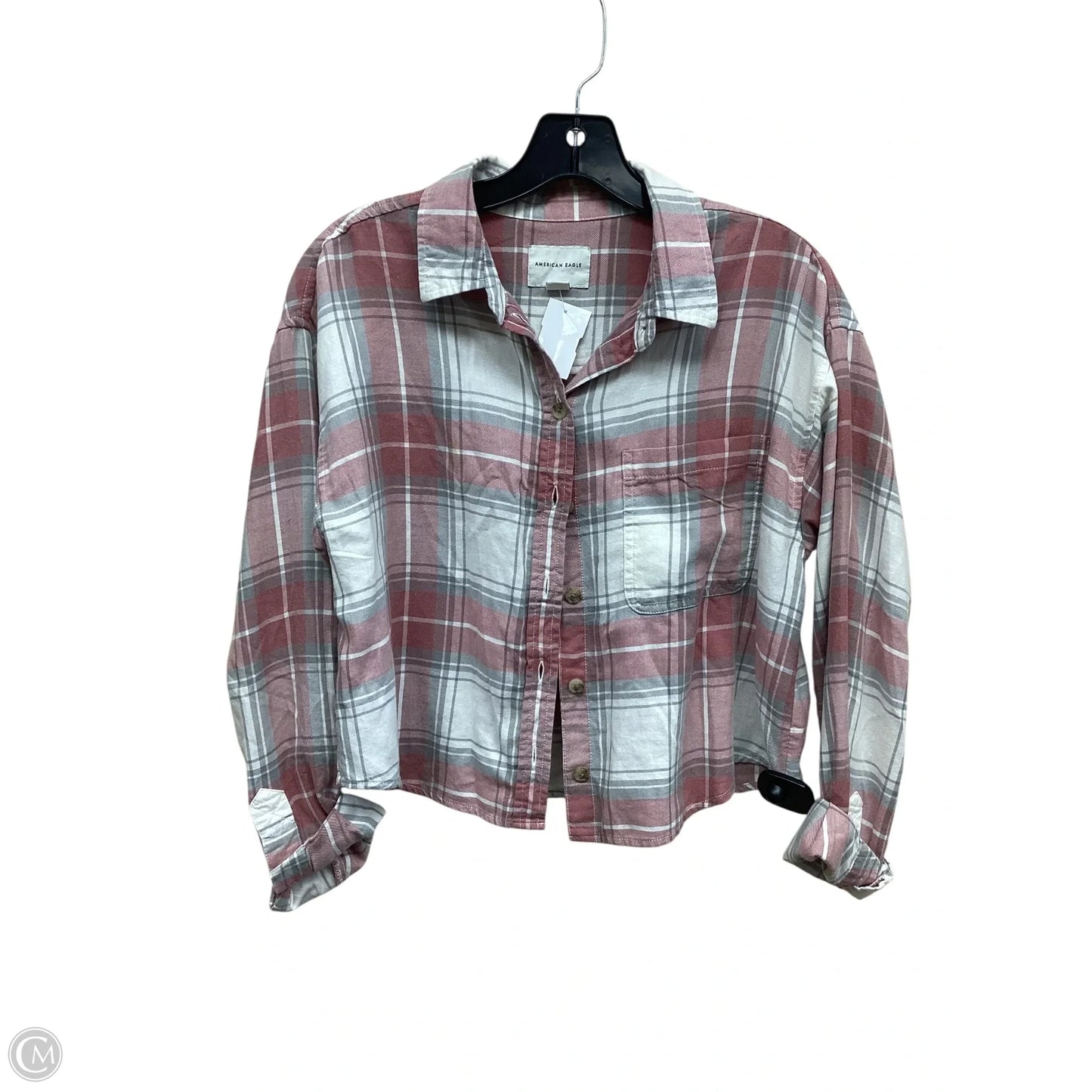 Top Long Sleeve By American Eagle In Plaid Pattern, Size: S