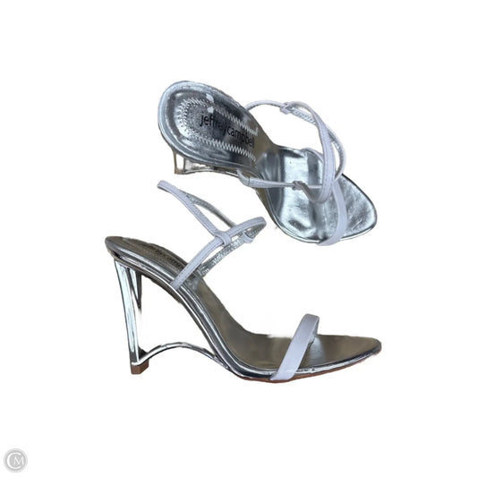 Sandals Heels Stiletto By Jeffery Campbell In Silver & White, Size: 5.5