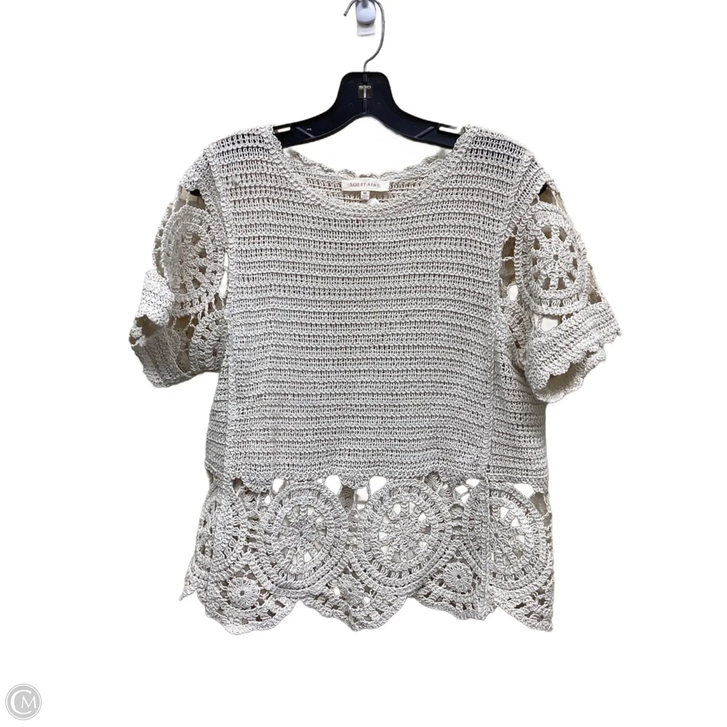 Top Short Sleeve By Solitaire In Cream, Size: M