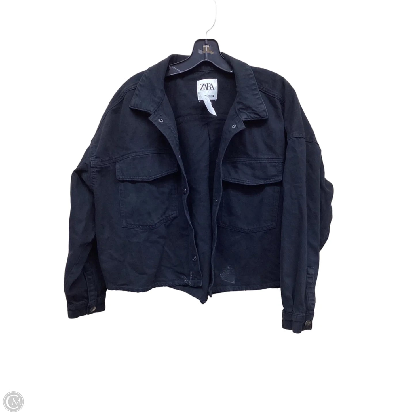 Jacket Denim By Zara In Black Denim, Size: L