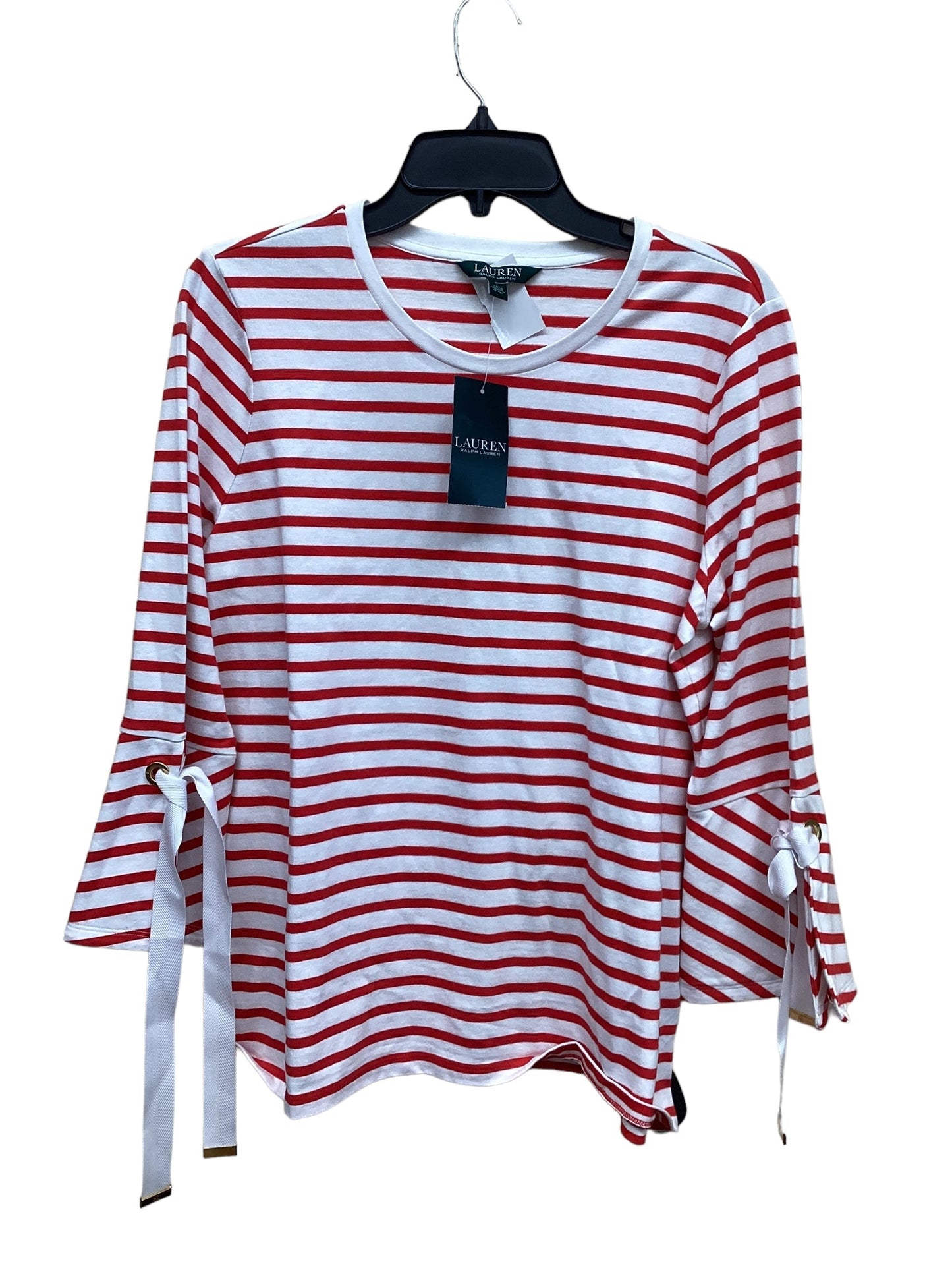 Top Long Sleeve By Lauren By Ralph Lauren In Red & Tan, Size: L