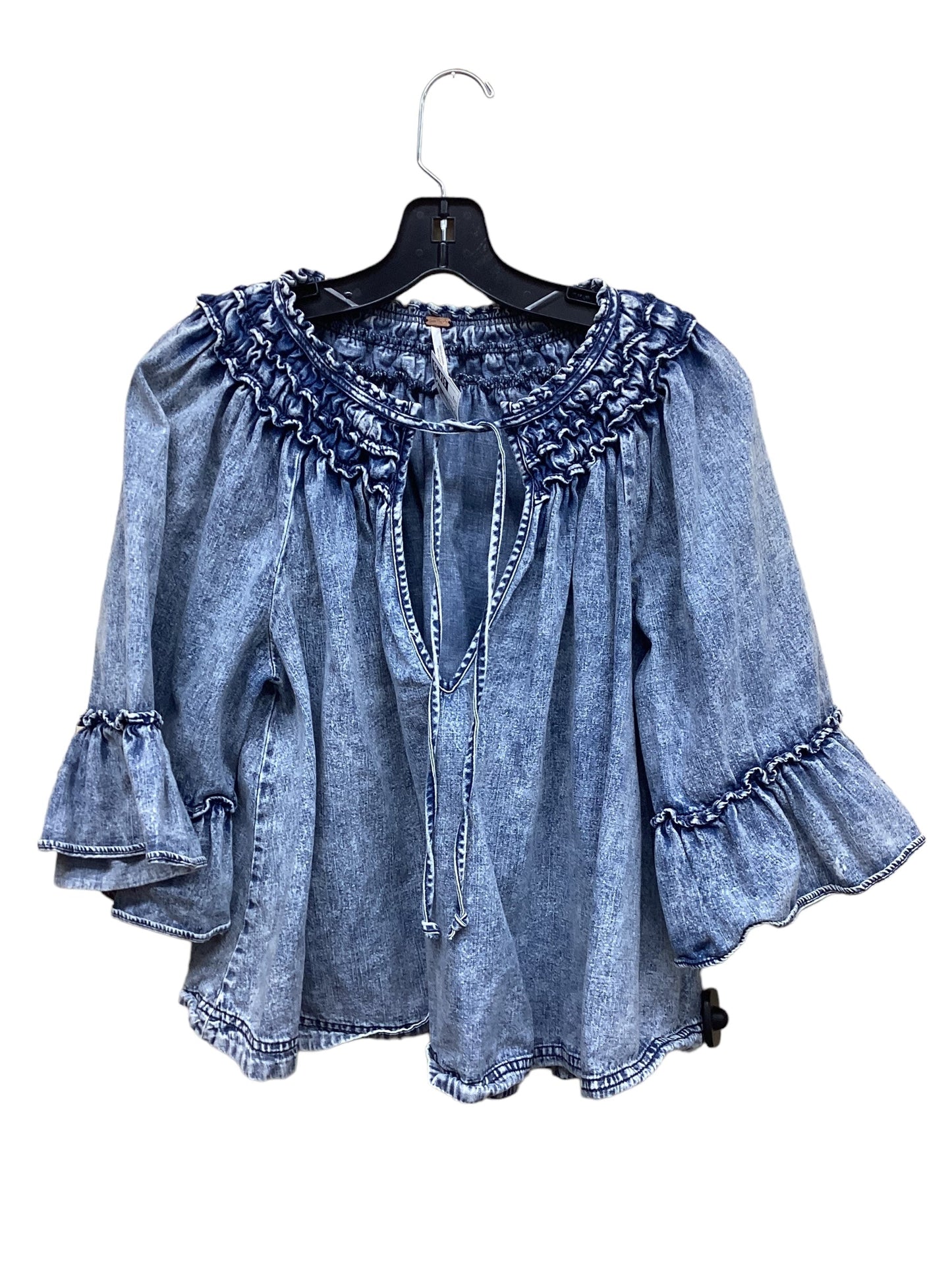 Top 3/4 Sleeve By Free People In Blue Denim, Size: S