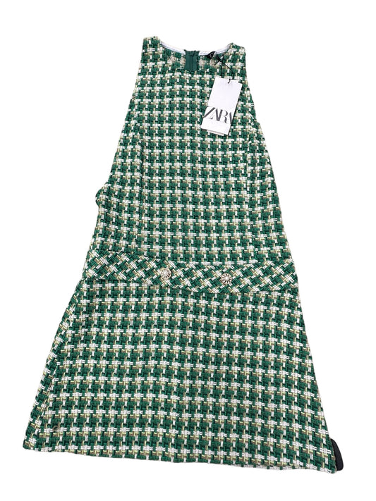 Dress Casual Midi By Zara In Green & White, Size: S